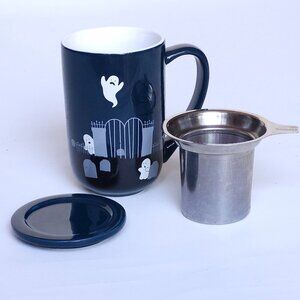 Davids Tea Nordic Tea Mug Ghost Black Glows in the Dark with Lid and Strainer